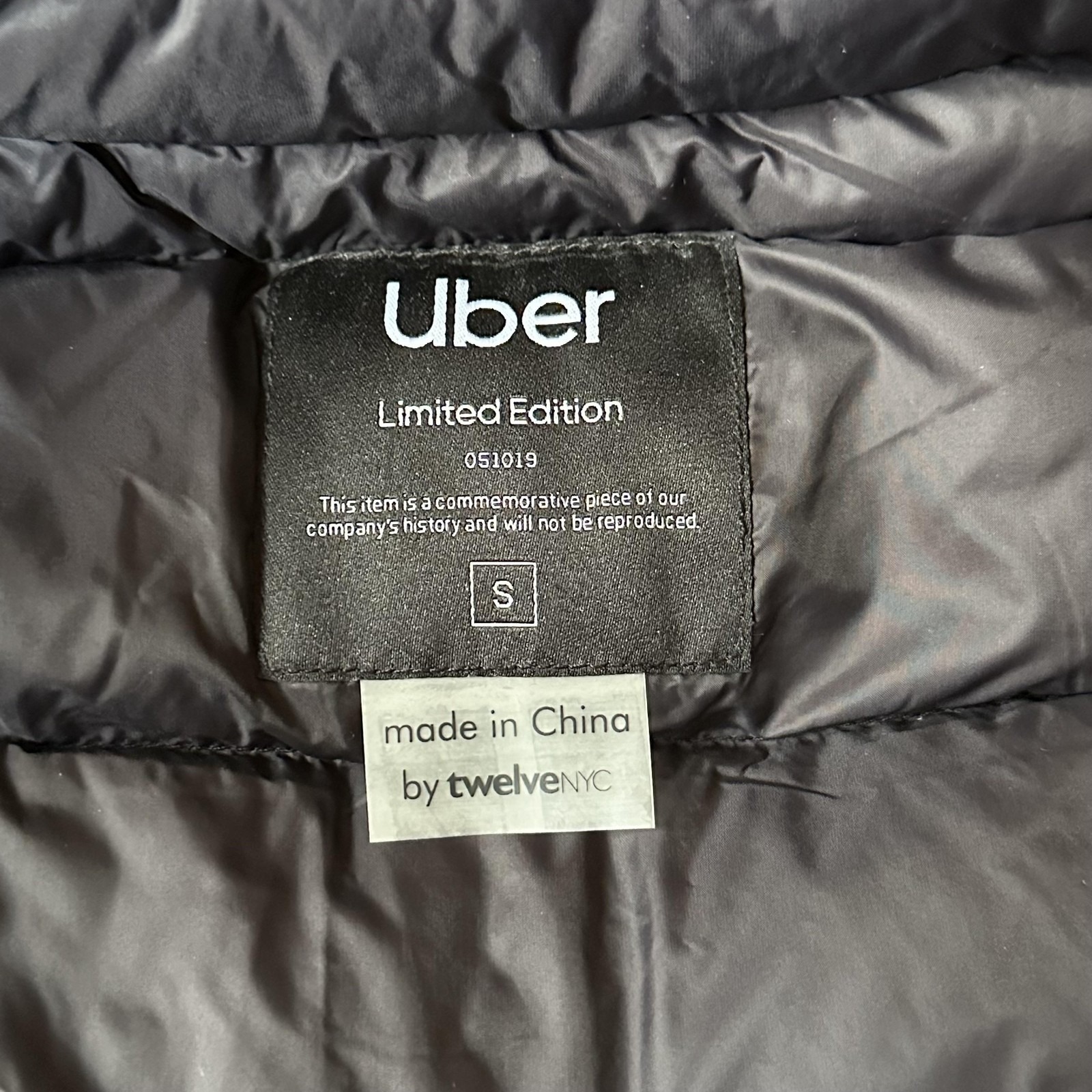 Uber Vest Womens Small Black Quilted Down Puffer Full Zip Logo Limited Edition — image 6 of 8